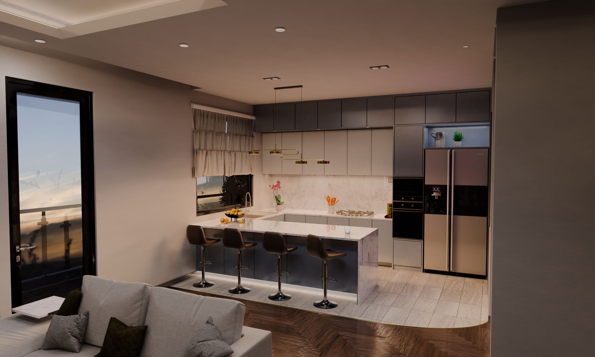 Ansicht der Küche. 3D Rendering